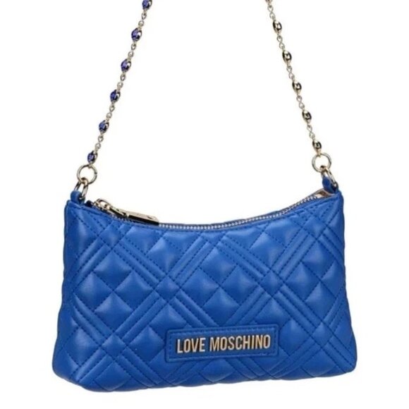 Love Moschino Handbags - Love Moschino Quilted Mini Crossbody Bag with Chain Strap And Jewels Royal Blue
